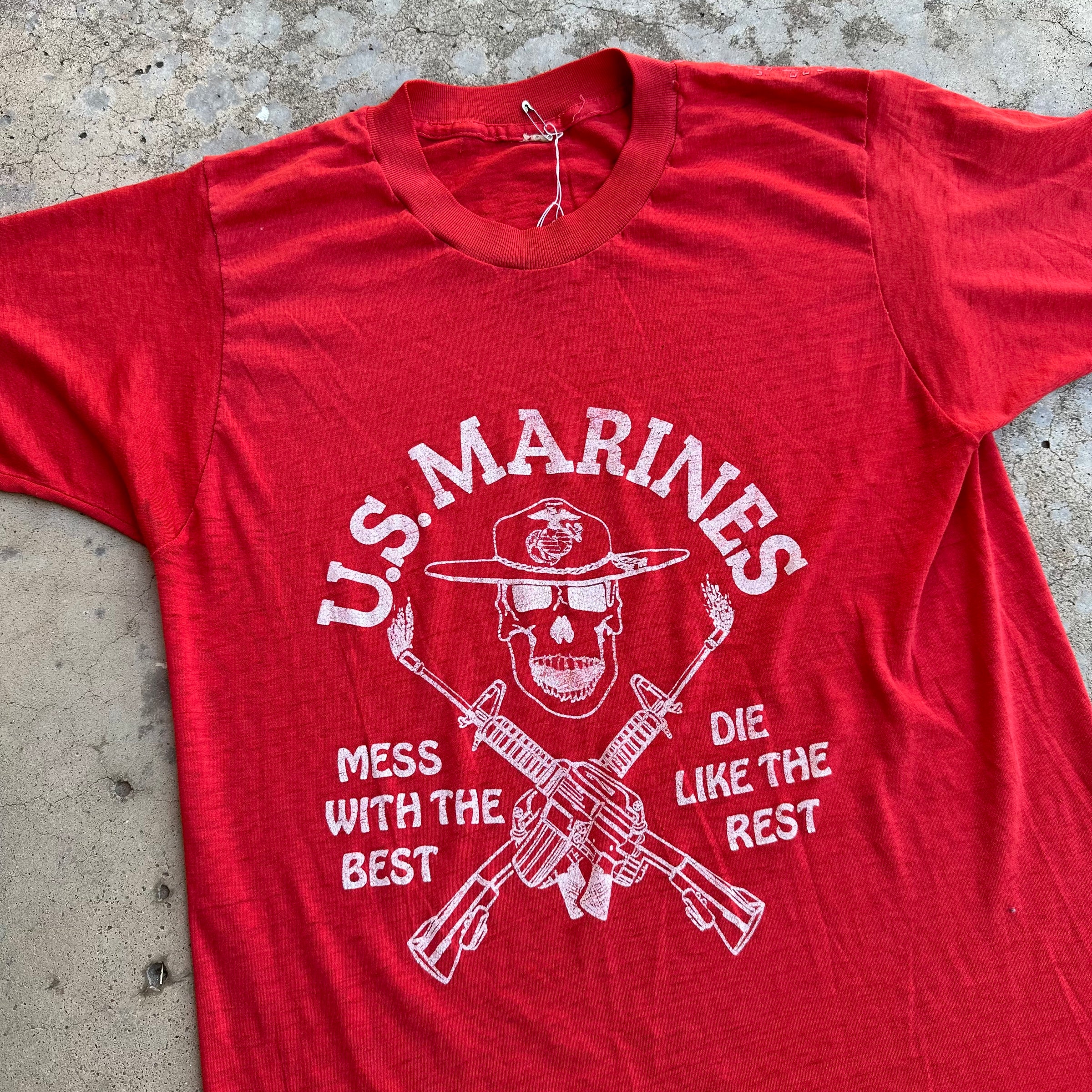 1980’s Paper Thin US Marines Mess with the Best Skull T-Shirt Small