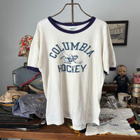 1970’s Columbia Hockey Water Print Champion Blue Bar Ringer T-Shirt Large