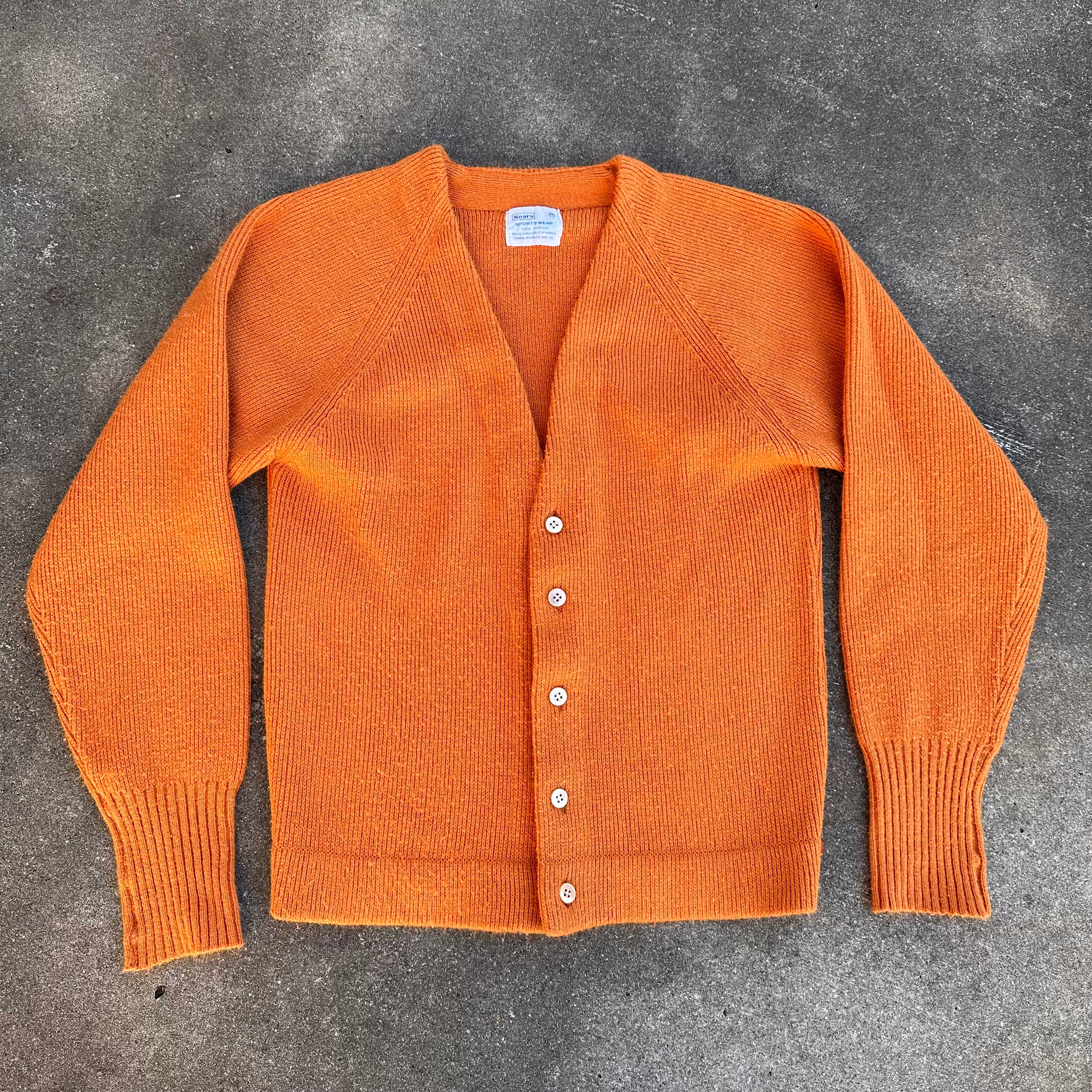 トップス 70's Sears Acryl cardigan 70'S Sears Acrylic Lettered Knit Cardigan, Men's S Size