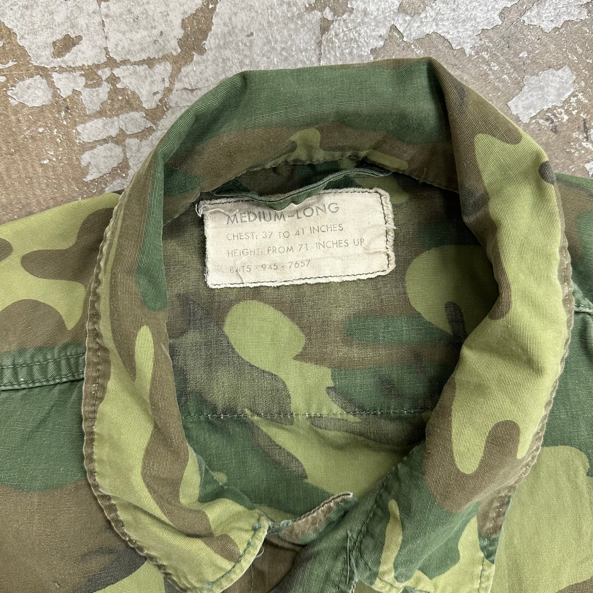 1960’s Vietnam War Poplin ERDL Camo Jungle Jacket Medium Long