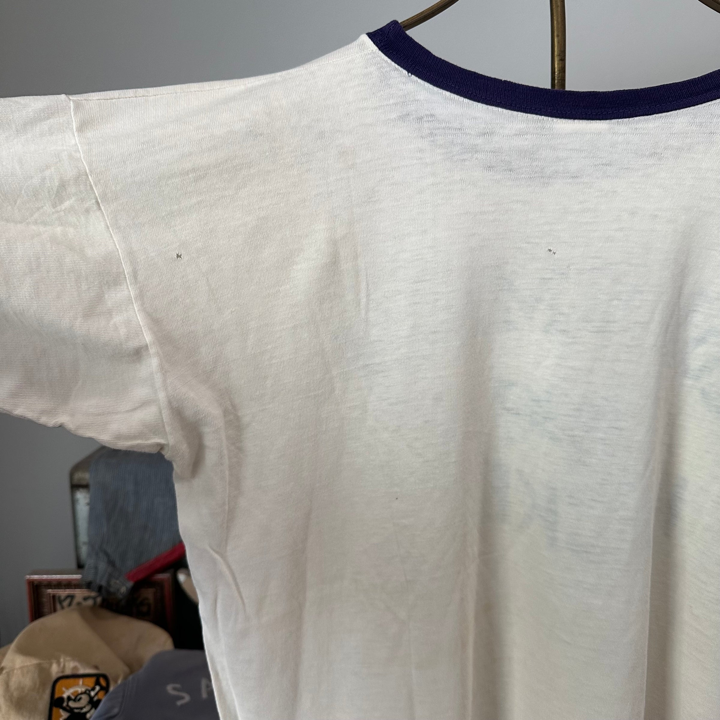 1970’s Columbia Hockey Water Print Champion Blue Bar Ringer T-Shirt Large