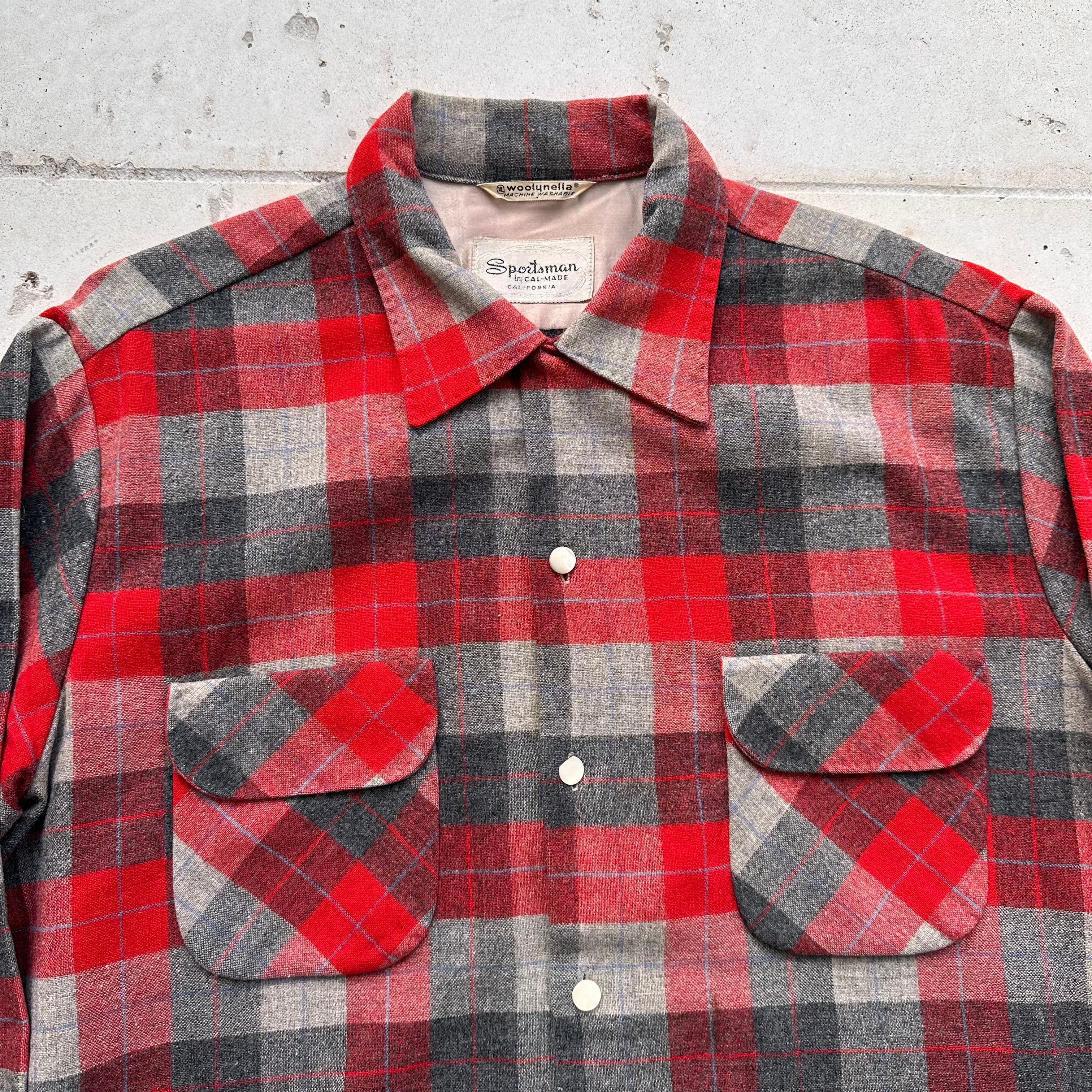 1950's/60's Sportsman Woolynella Plaid Loop Collar Shirt XL