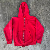 1970’s Faded Red Cotton Zip Up Hooded Sweatshirt Small