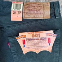 1990’s Deadstock Levi’s 501 Made in USA Green Denim Jeans 36” Waist