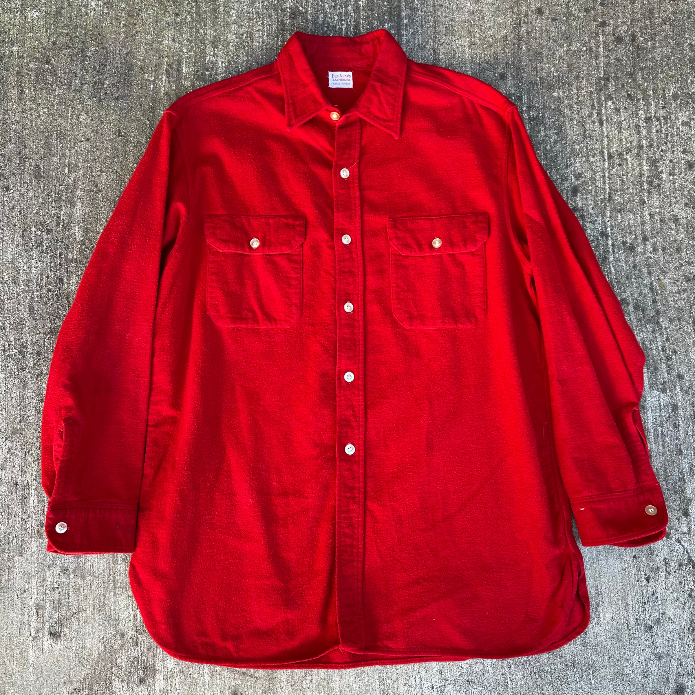 1950’s Penney’s Red Chamois Cotton Flannel Shirt Large