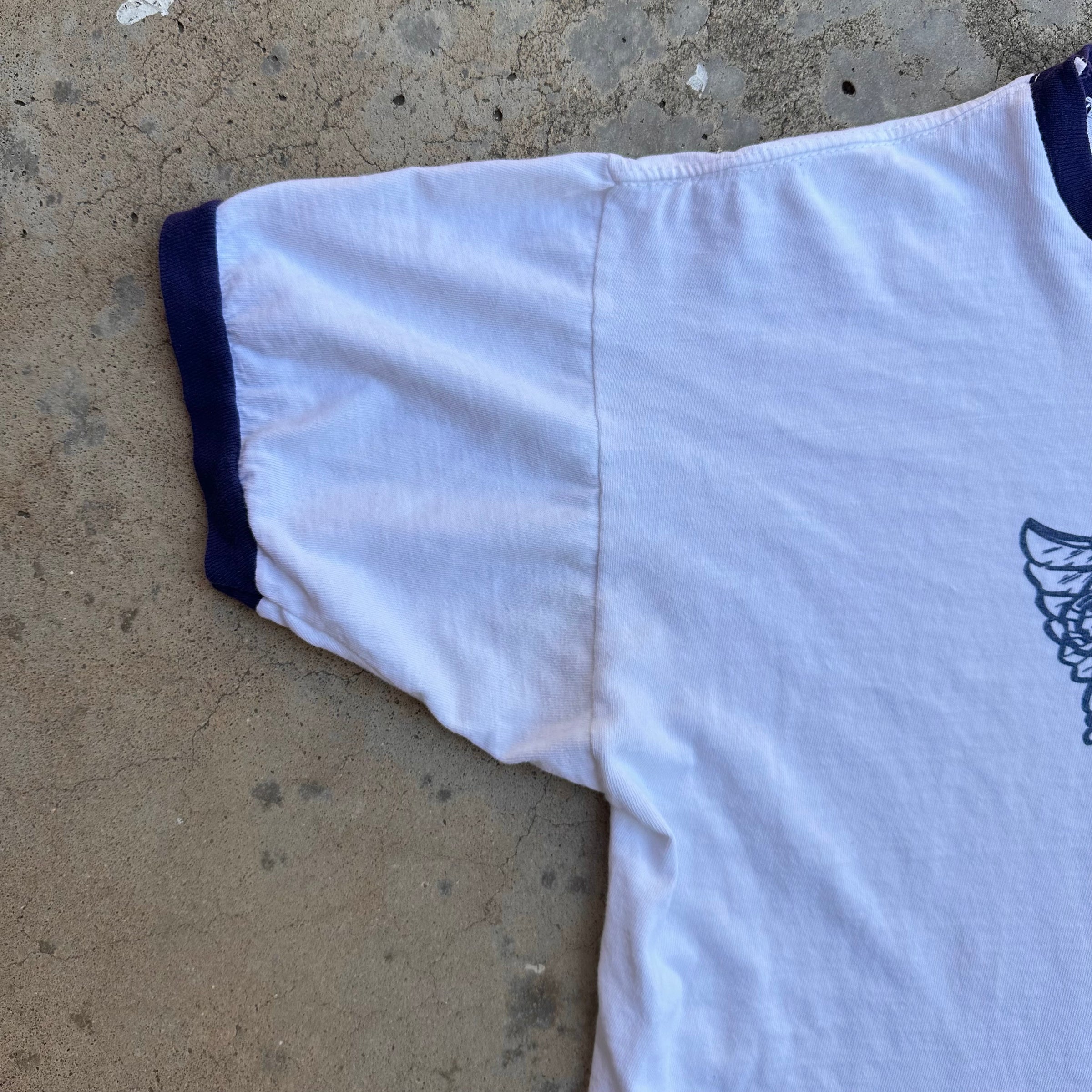 1980’s US Naval Academy Champion Blue Bar Water Print Ringer T-Shirt Medium