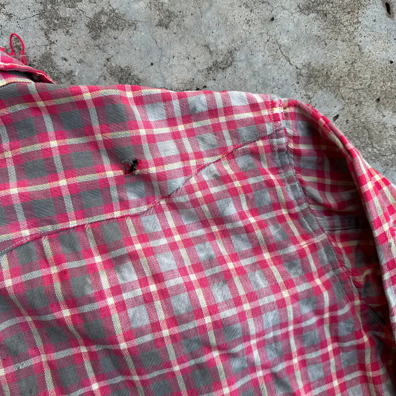 1950’s Thrashed Blue Bell Wrangler Cotton Flannel Shirt Large