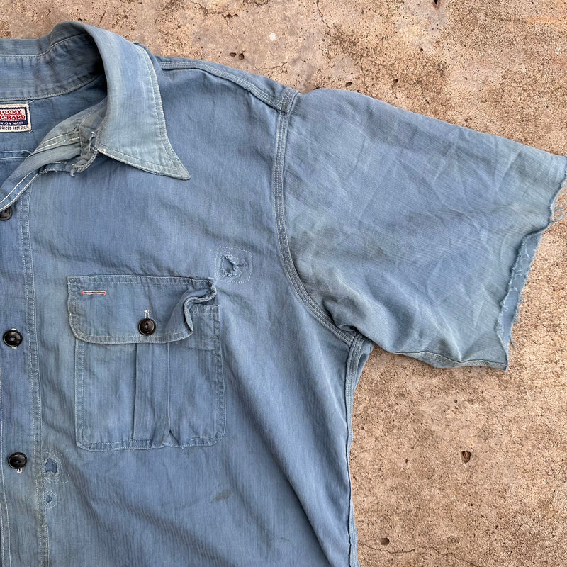 1940’s Roomy Richard Blue HBT Work Shirt Large