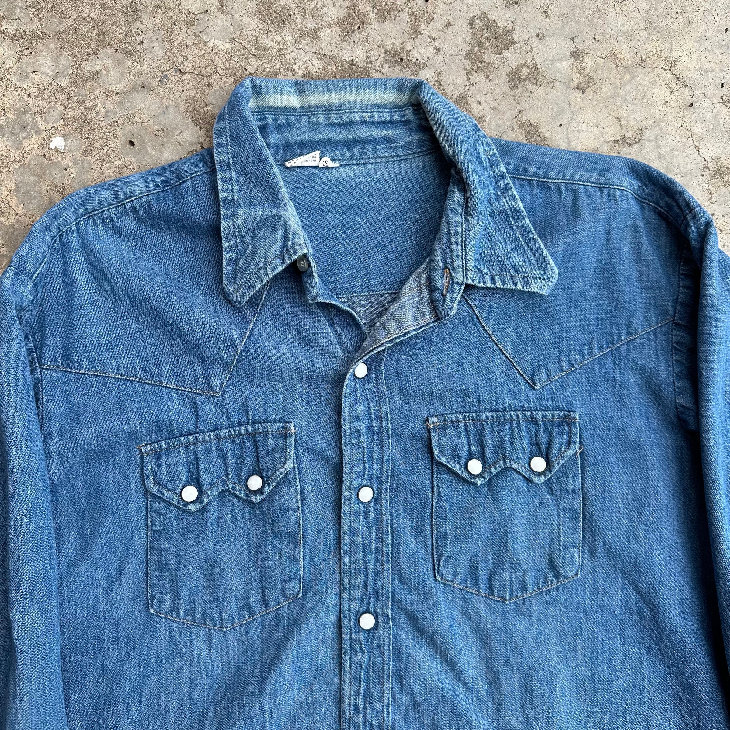 1970’s Sawtooth Pocket Denim Western Pearl Snap Shirt XL