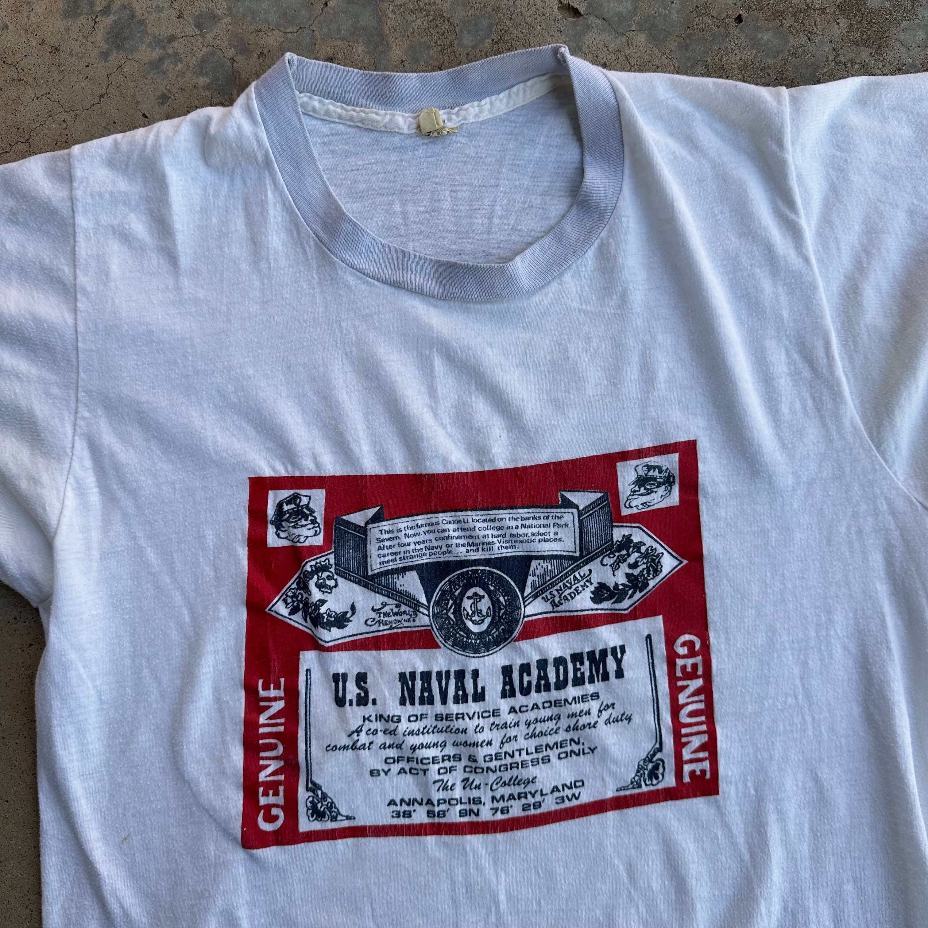 1980's US Naval Academy Budweiser Rip Ringer T-Shirt Medium