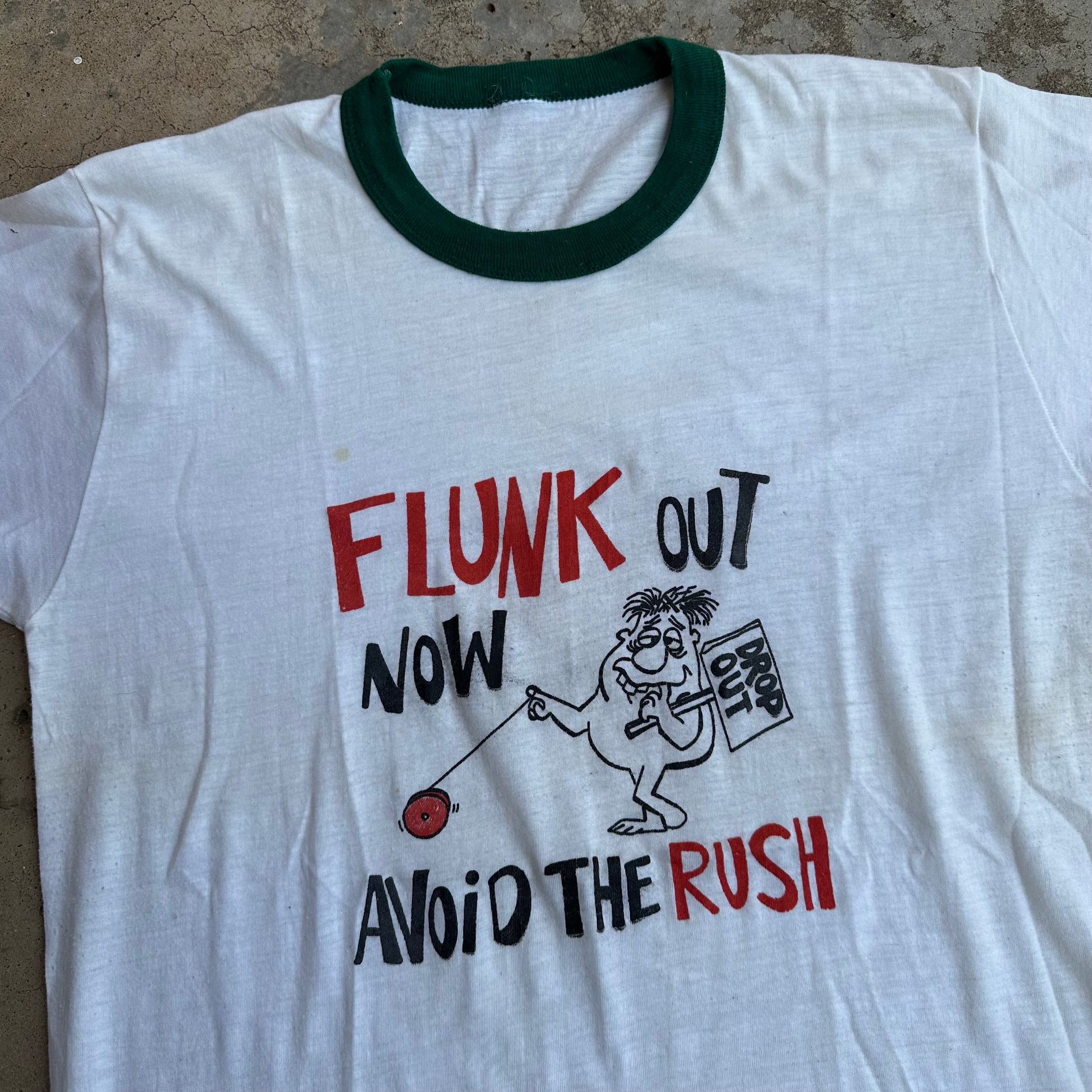 1970’s/80’s Flunk Out Now Caveman Ringer T-Shirt Large