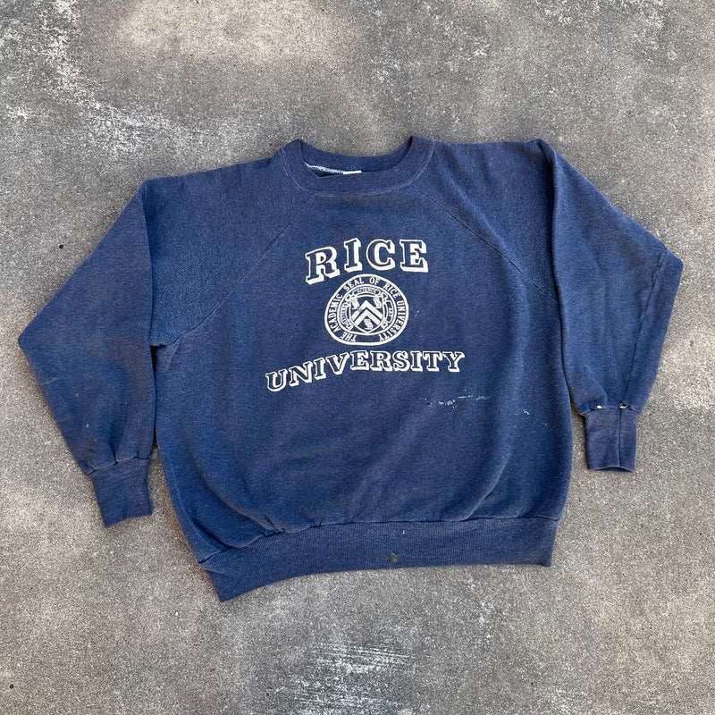 1980’s Rice University Raglan Crewneck Sweatshirt 23” Chest