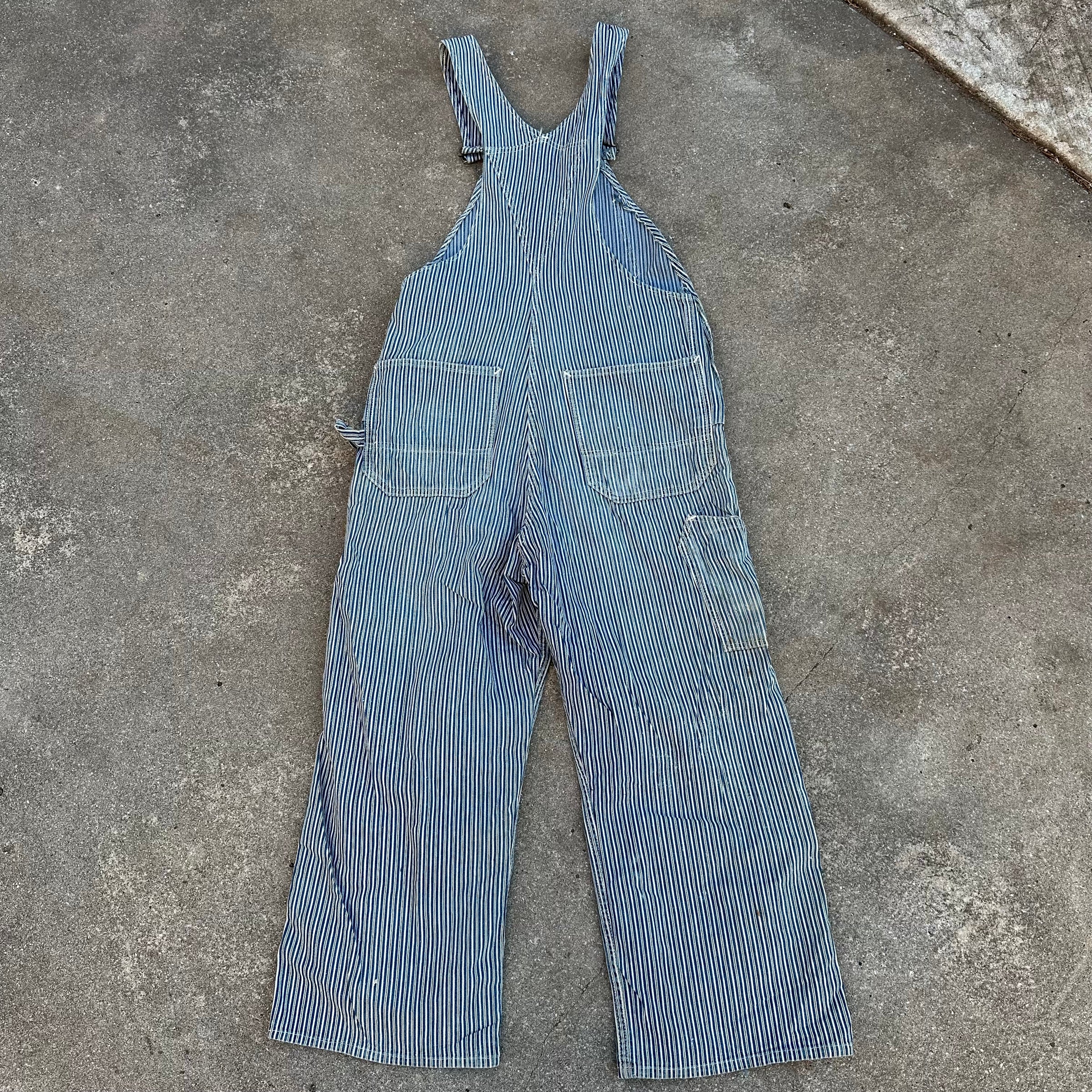 1940’s Thrashed Round House Hickory Stripe Overalls 34” Waist