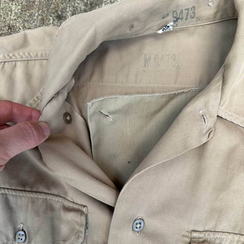 1940’s WWII 82nd Airborne Patched Khaki Shirt with Gas Flap