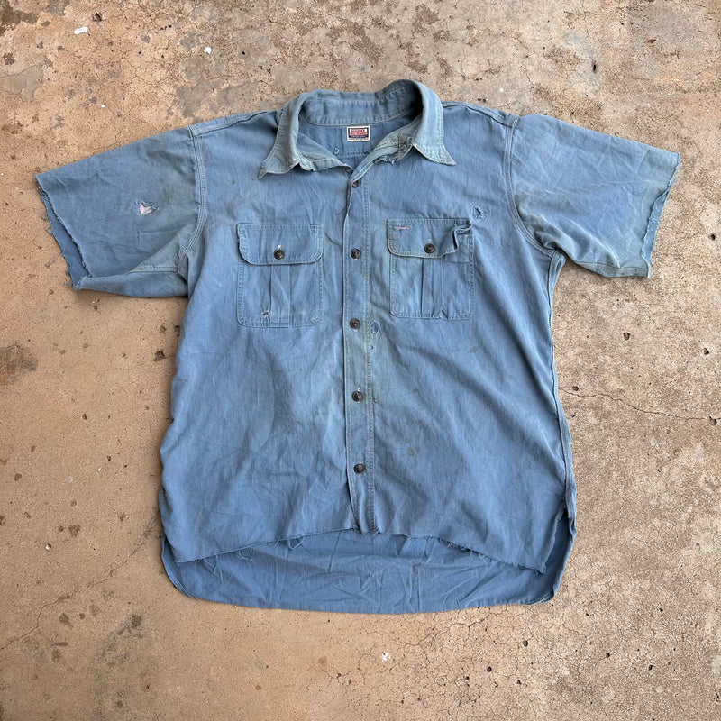 1940’s Roomy Richard Blue HBT Work Shirt Large