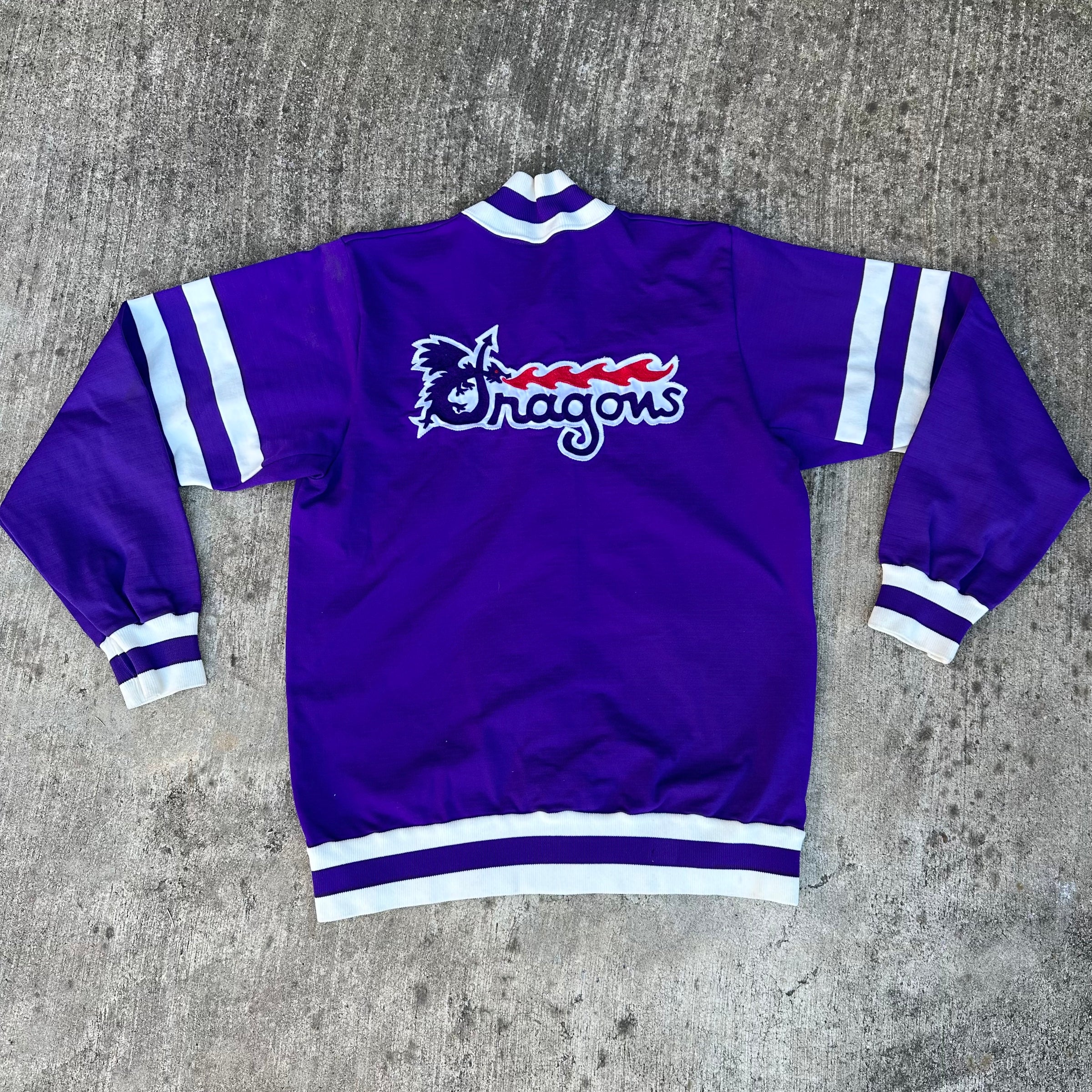 1970’s Medalist Sand Knit West Dragons Purple Nylon Warm Up Jacket Size 38