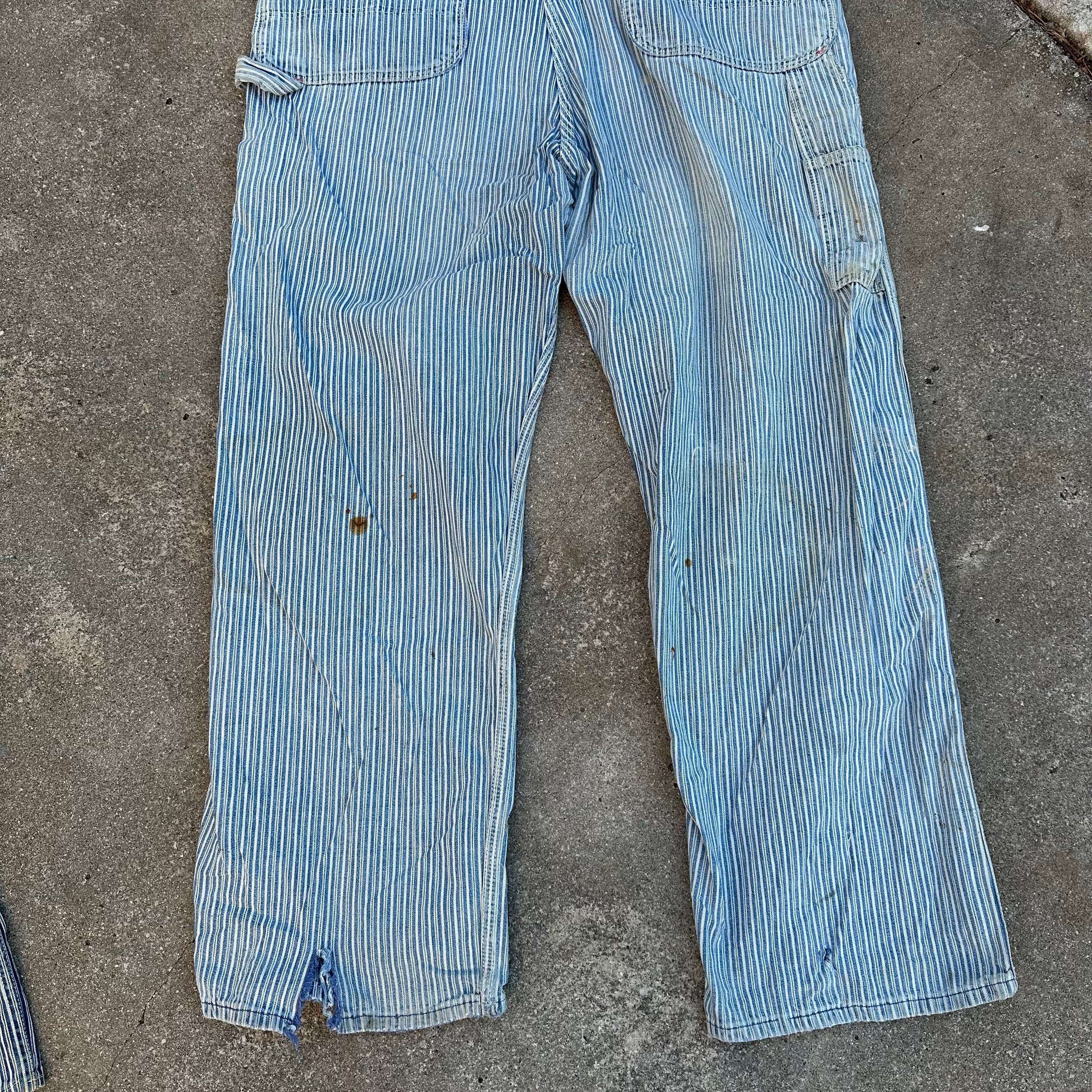 1950’s Thrashed Anthony’s Buckhide Hickory Stripe Overalls 38” Waist