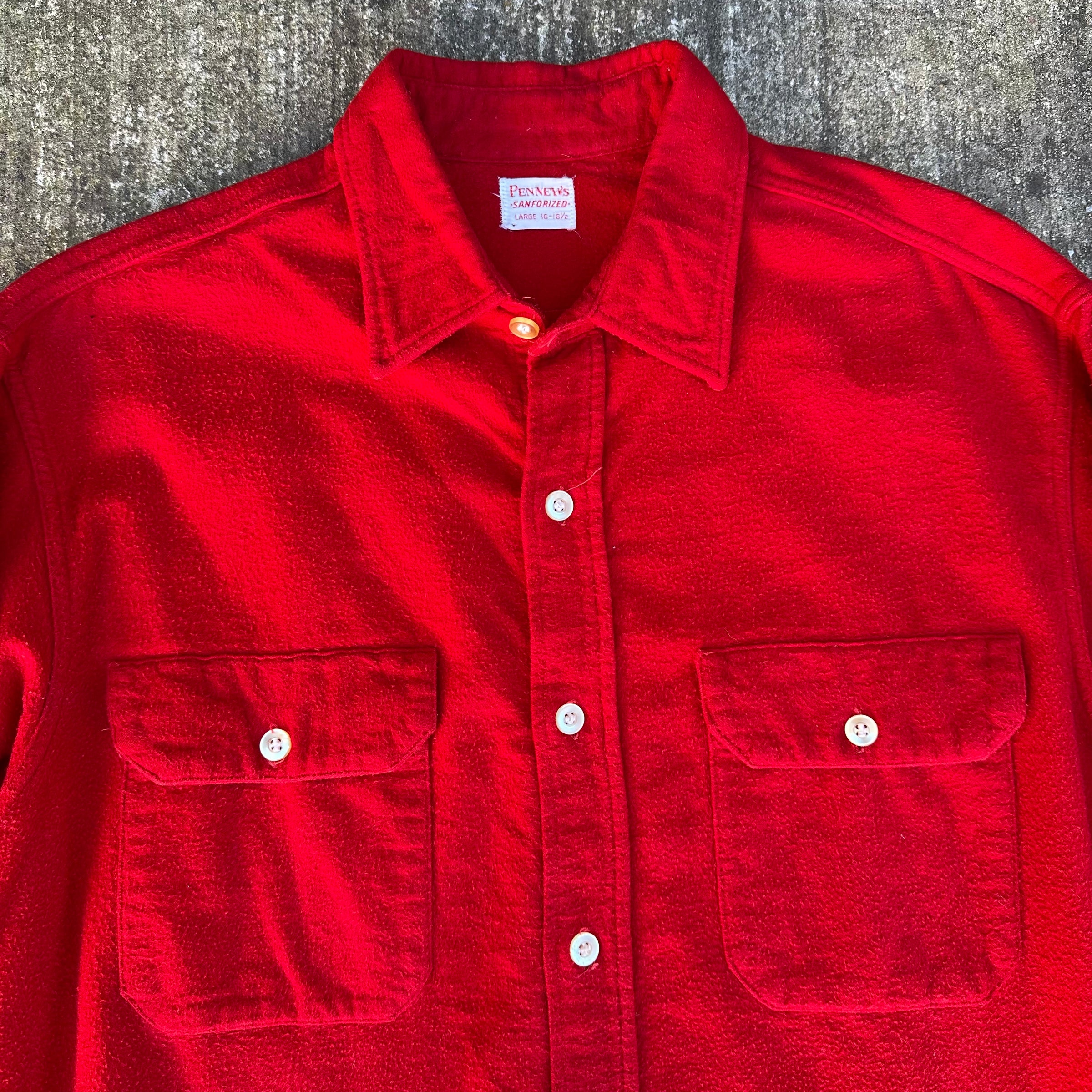 1950’s Penney’s Red Chamois Cotton Flannel Shirt Large