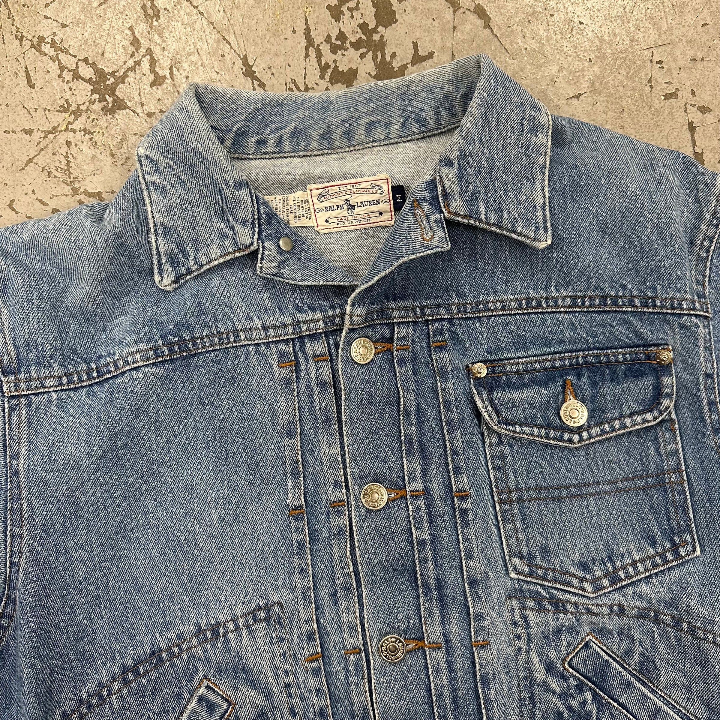 1990’s Polo Ralph Lauren Type 1 Style Pleated Denim Jacket Medium