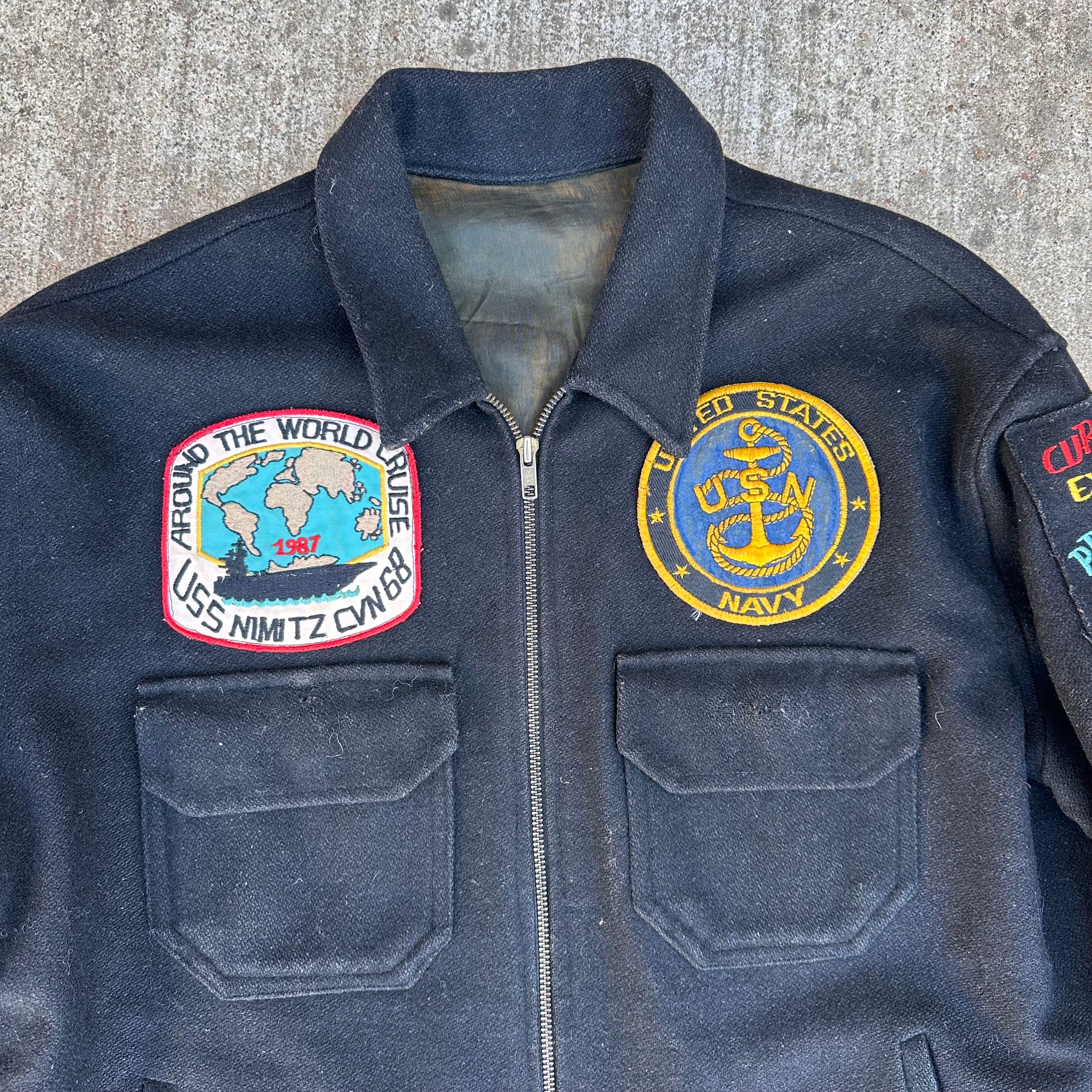 1980's US Navy Wool Mediterranean Cruise Souvenir Jacket 25” Chest
