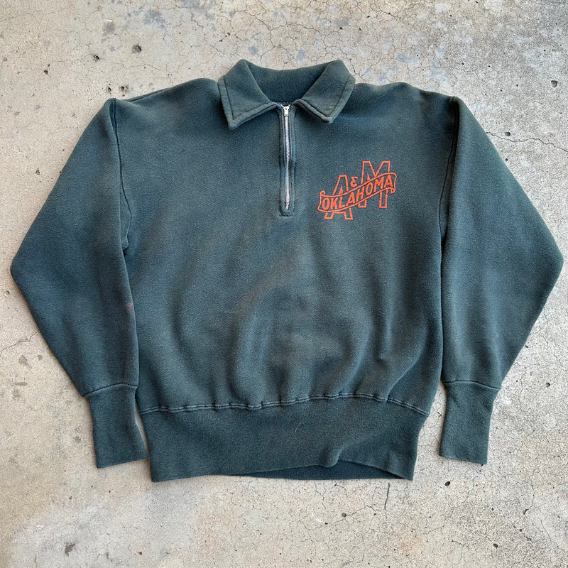 1940’s/50’s Oklahoma A&M Flock Print Quarter Zip Sweatshirt
