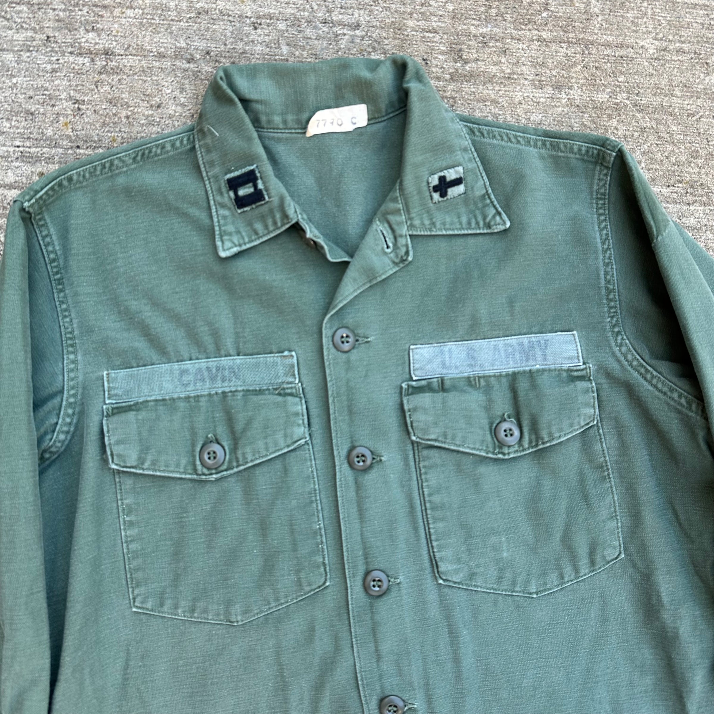 1960’s Vietnam War Chaplain Patched Fatigue Shirt Large