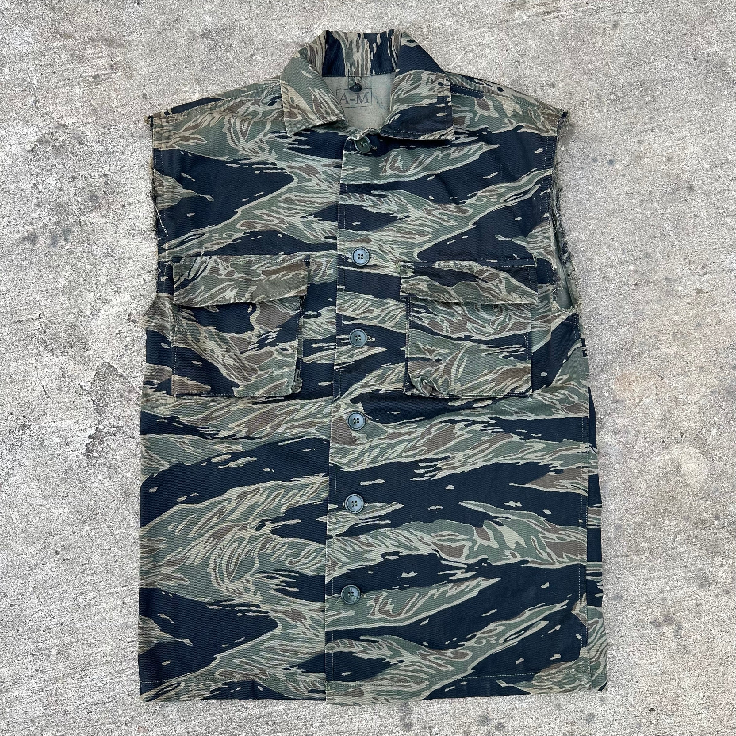 1960’s Vietnam War Silver Tiger Stripe Sleeveless Shirt Size A-M