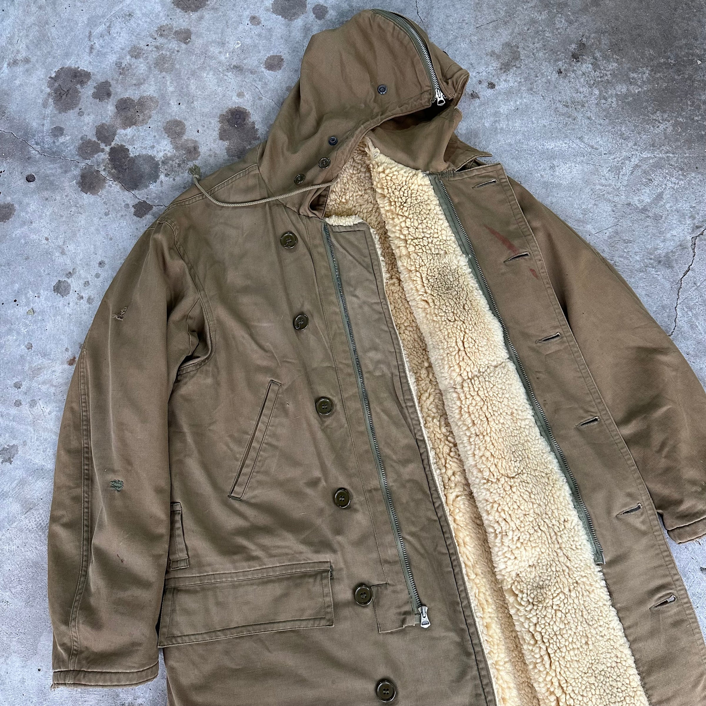 1940’s WWII US Army Sheepskin Lined Parka Type Overcoat Size 40