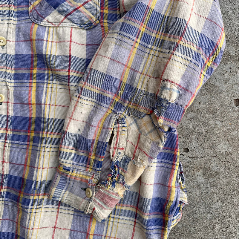 1940’s/50’s Pilgrim Repaired Plaid Cotton Flannel L/XL