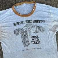 1970’s Support Wildlife Drink Wild Turkey Thrashed Ringer T-Shirt Small