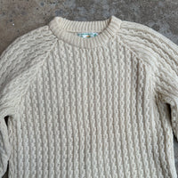 1980’s Trag Knitwear Cream Wool Fisherman Aran Sweater Medium
