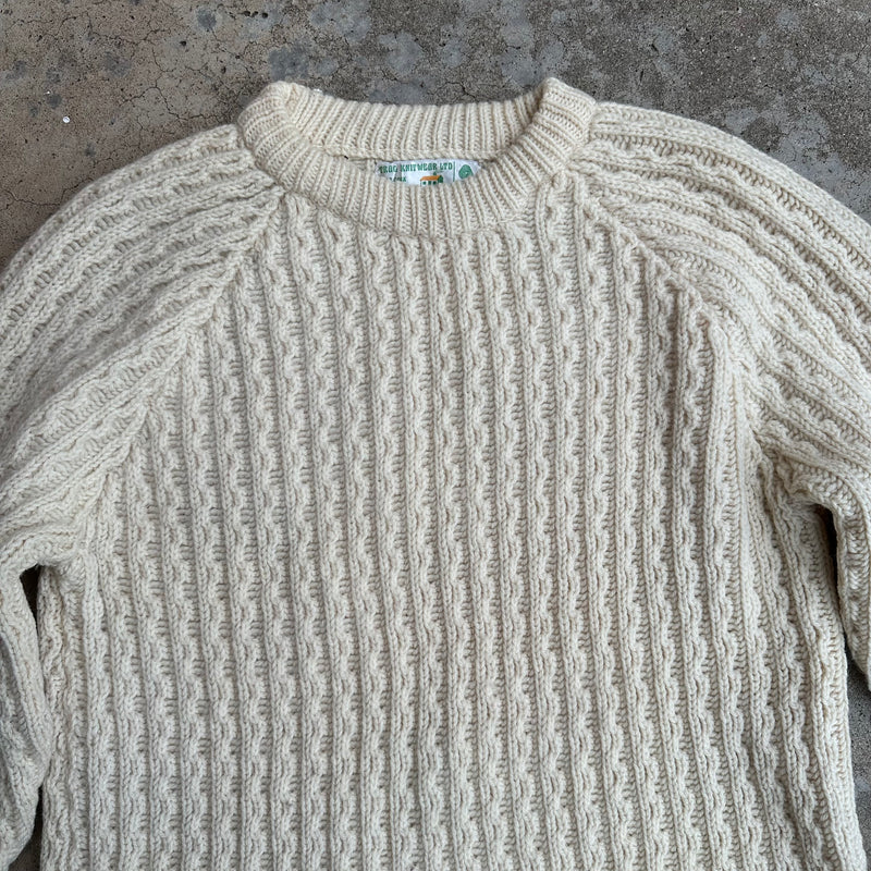 1980’s Trag Knitwear Cream Wool Fisherman Aran Sweater Medium