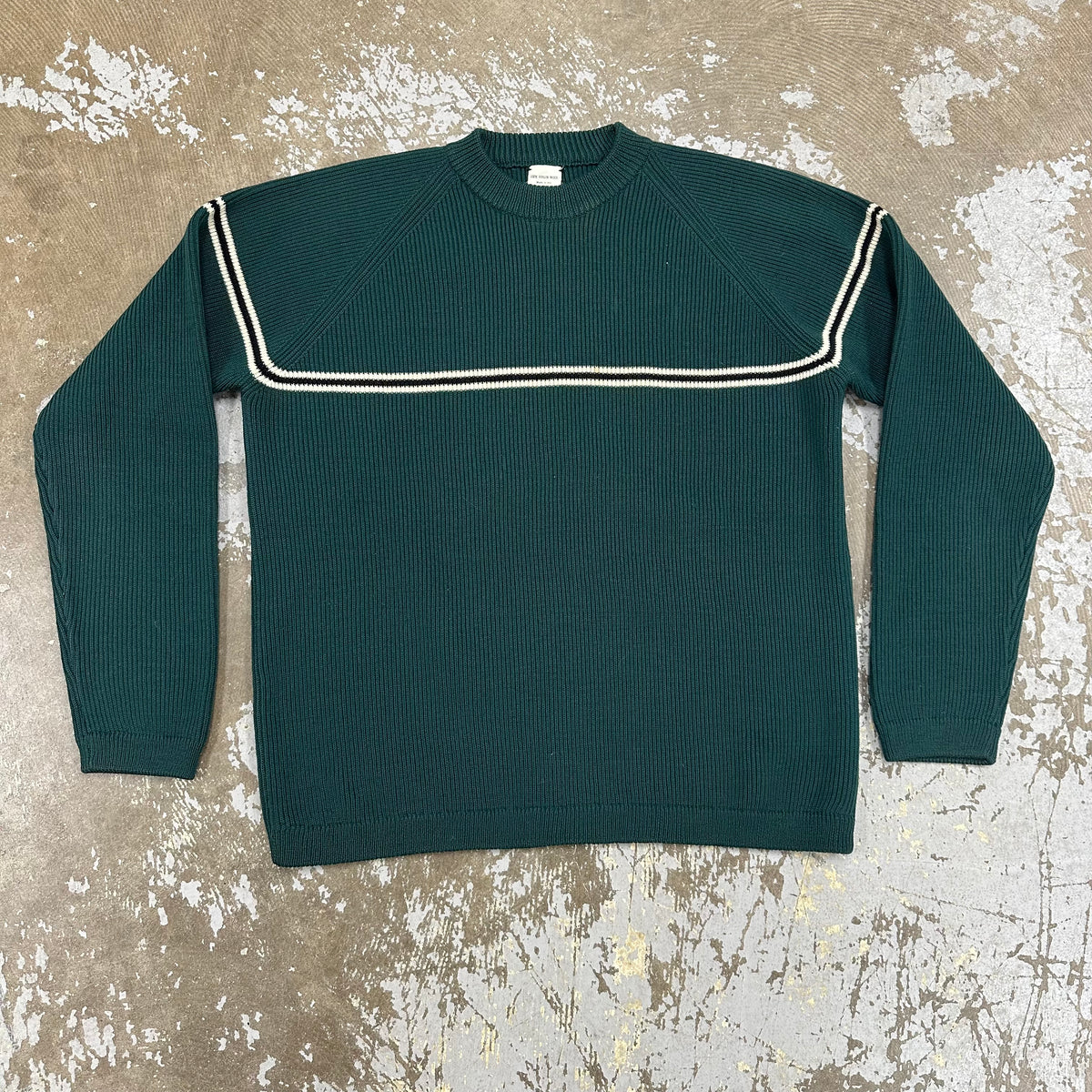1980’s Hong Kong Made Green Striped Wool Sweater Medium