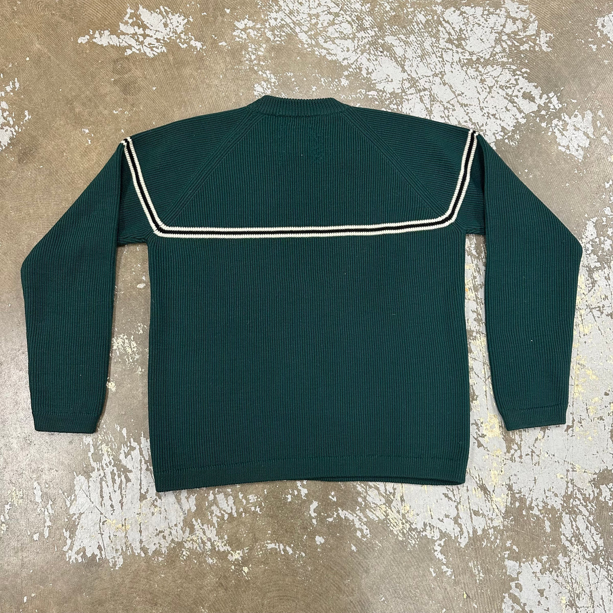 1980’s Hong Kong Made Green Striped Wool Sweater Medium