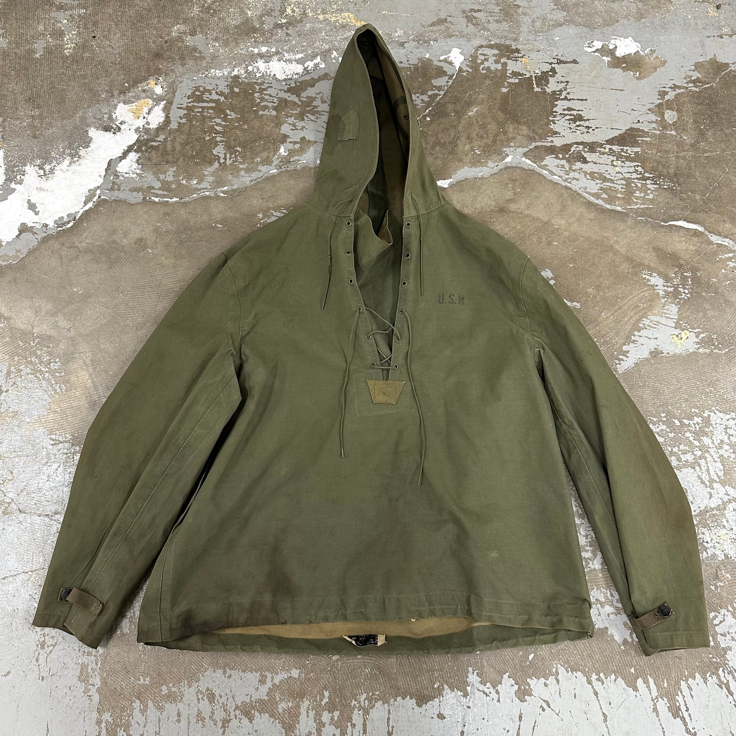 1940’s WWII Stenciled US Navy Wet Weather Parka Large