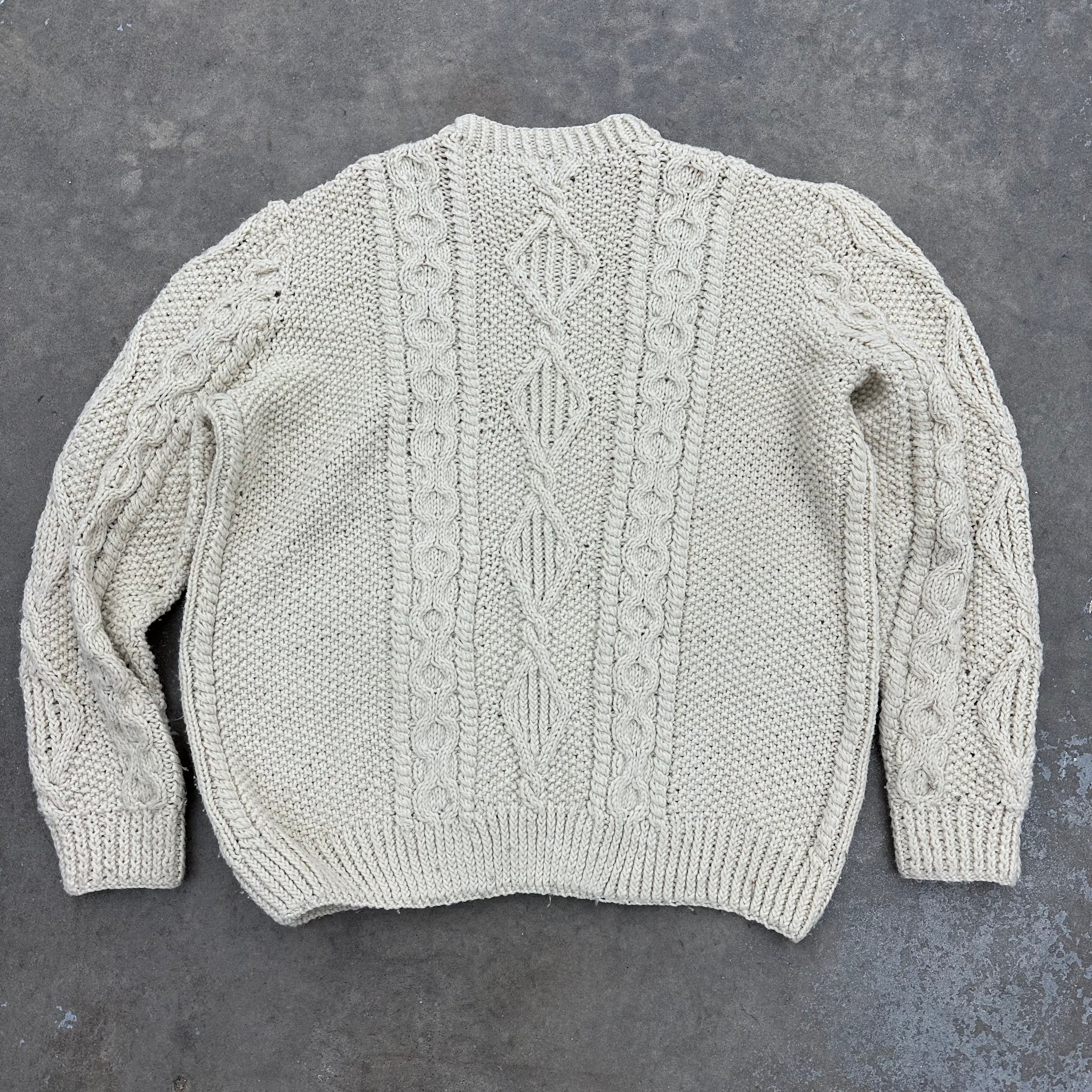 1980’s Cream Fisherman Cable Knit Aran Sweater XL