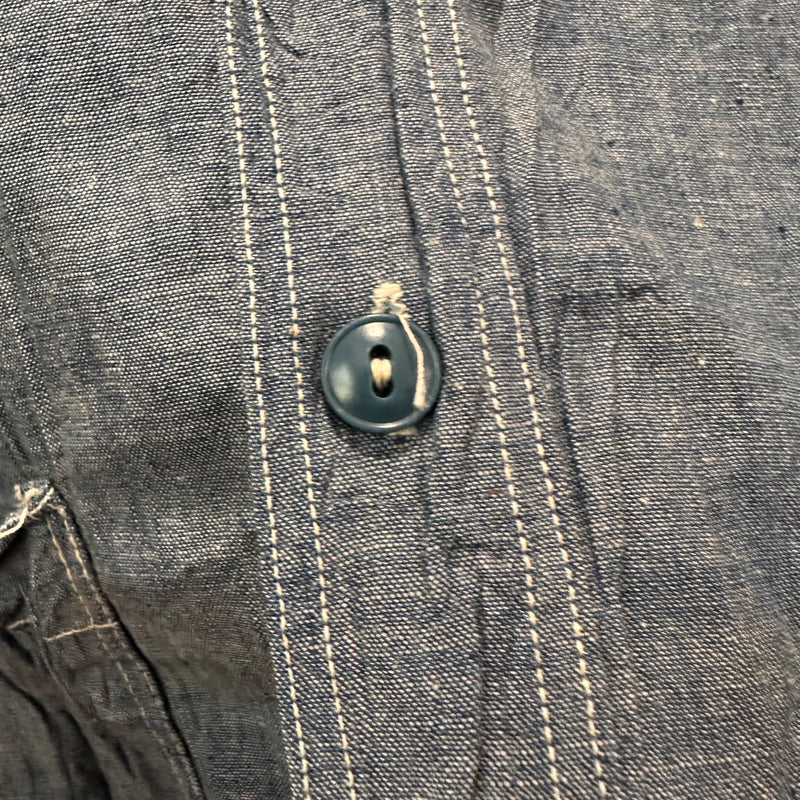 1940’s Stenciled WWII USN Chambray Shirt Large 22.5” Chest
