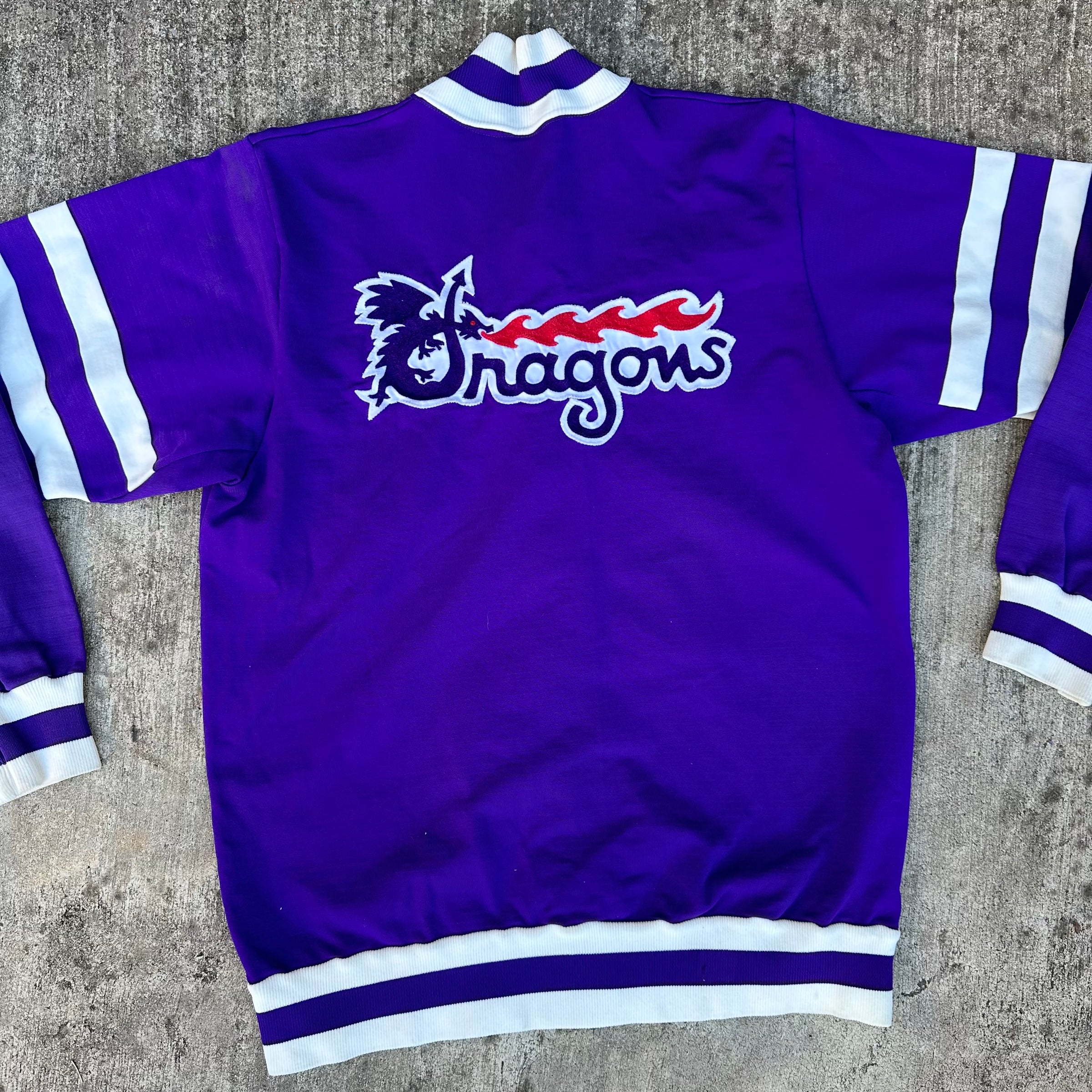 1970’s Medalist Sand Knit West Dragons Purple Nylon Warm Up Jacket Size 38