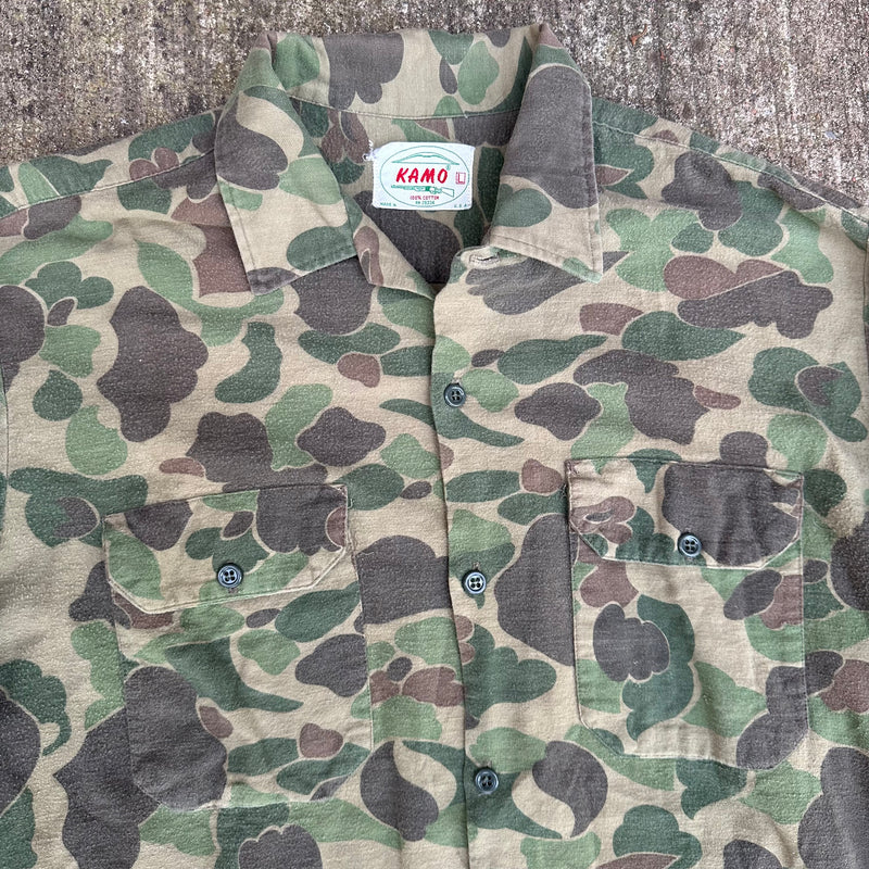 1960’s/70’s Kamo Brand Hunting Camo Cotton Flannel Shirt Large
