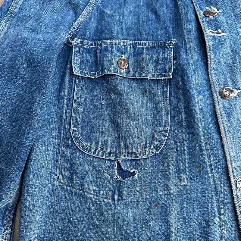 1940’s Penney’s Pay Day Denim Chore Coat 25” Chest