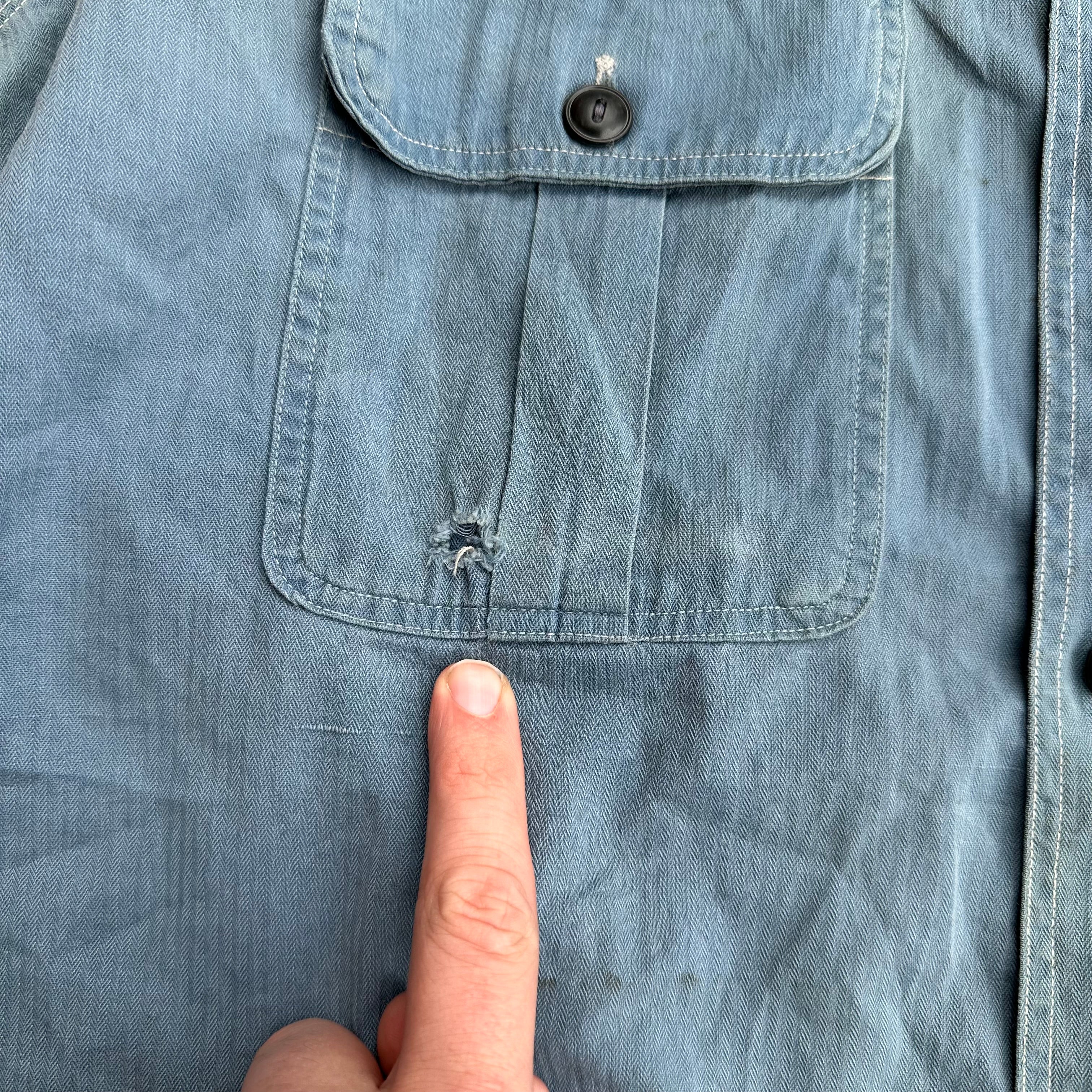 40s〜50s Bluechambrayworkshirt 1940 USN Chambray Shirt Blue – Authentic Navy Selvage Work