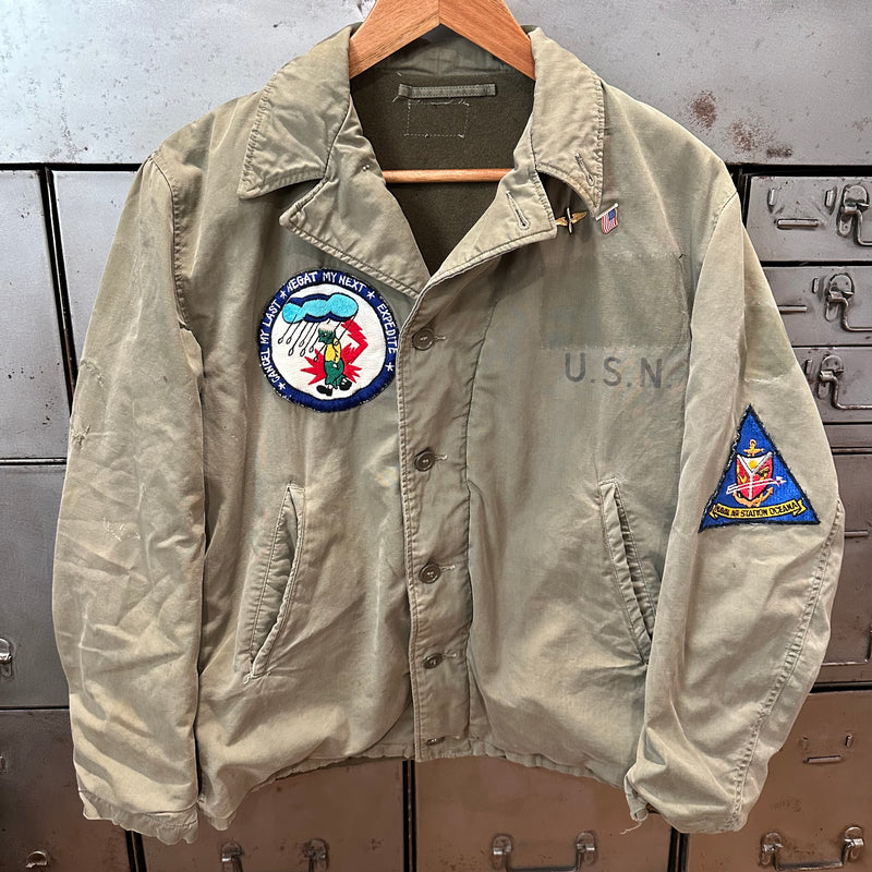 1940’s WWII Patched USN N-4 Deck Jacket  22” Chest