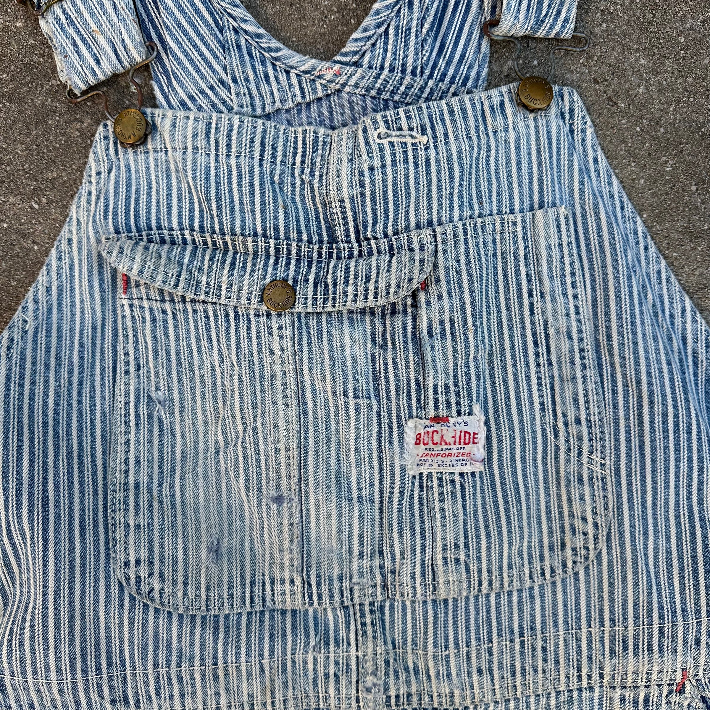 1950’s Thrashed Anthony’s Buckhide Hickory Stripe Overalls 38” Waist