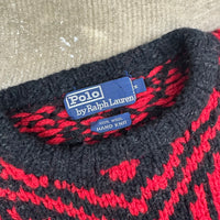 1990’s Polo Black and Red Hand Knit Wool Sweater Medium