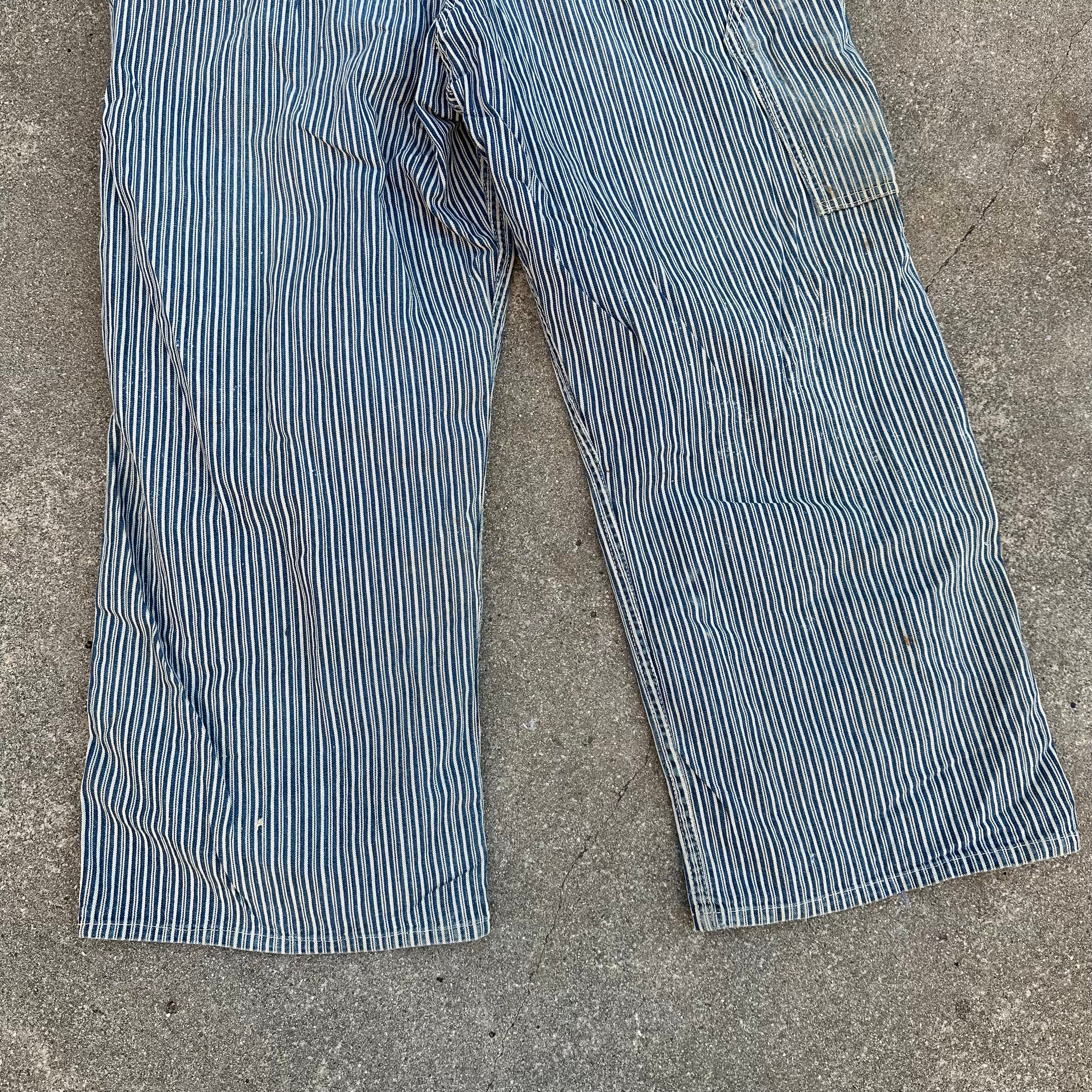 1940’s Thrashed Round House Hickory Stripe Overalls 34” Waist
