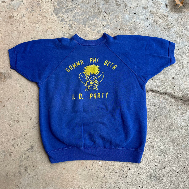 1960’s Flock Print Caveman Short Sleeve Sweatshirt 22.5” Chest