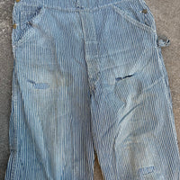 1940’s Thrashed Round House Hickory Stripe Overalls 34” Waist