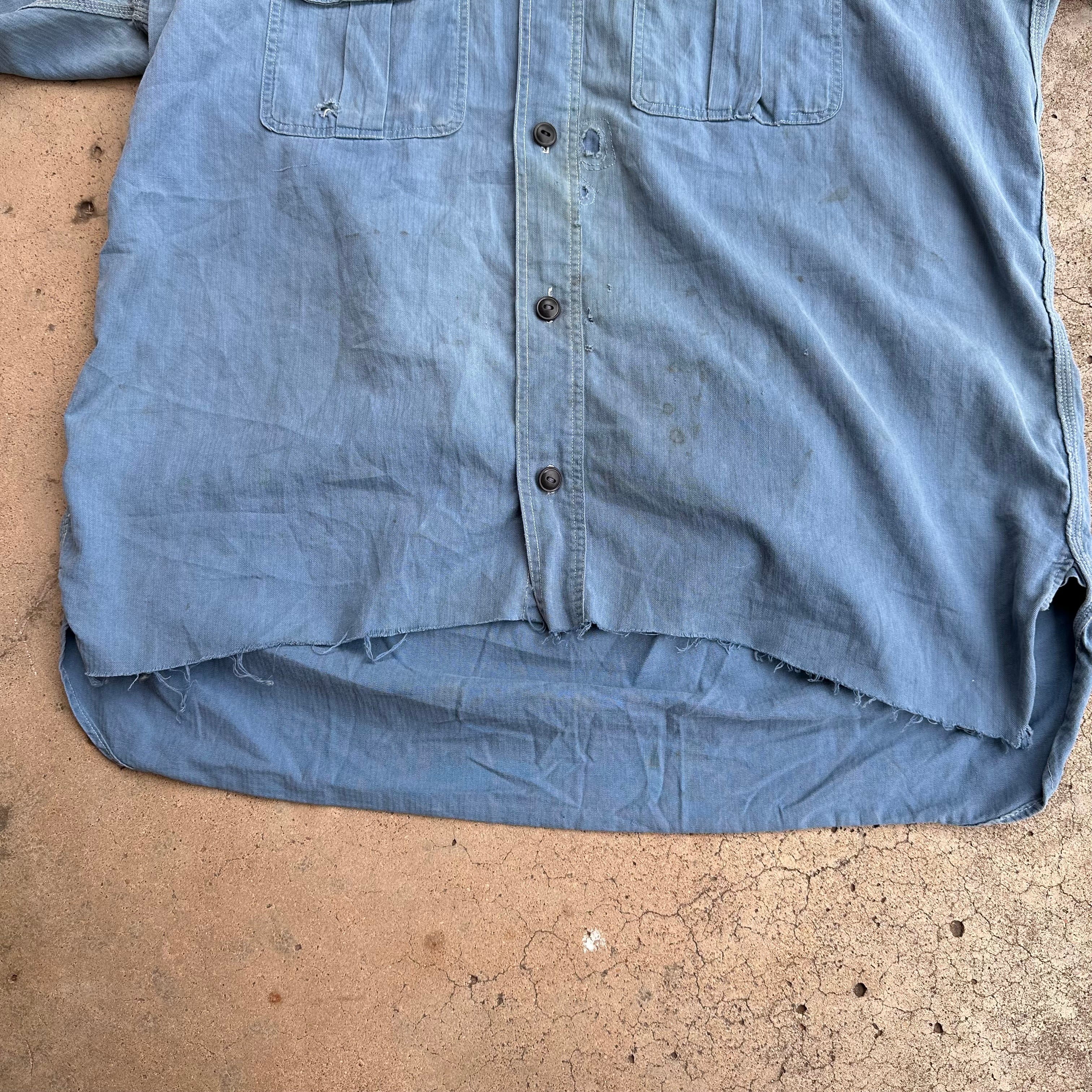 40s〜50s Bluechambrayworkshirt Vtg 40s 50s Mens Medium Sears Hercules Button Chambray Long
