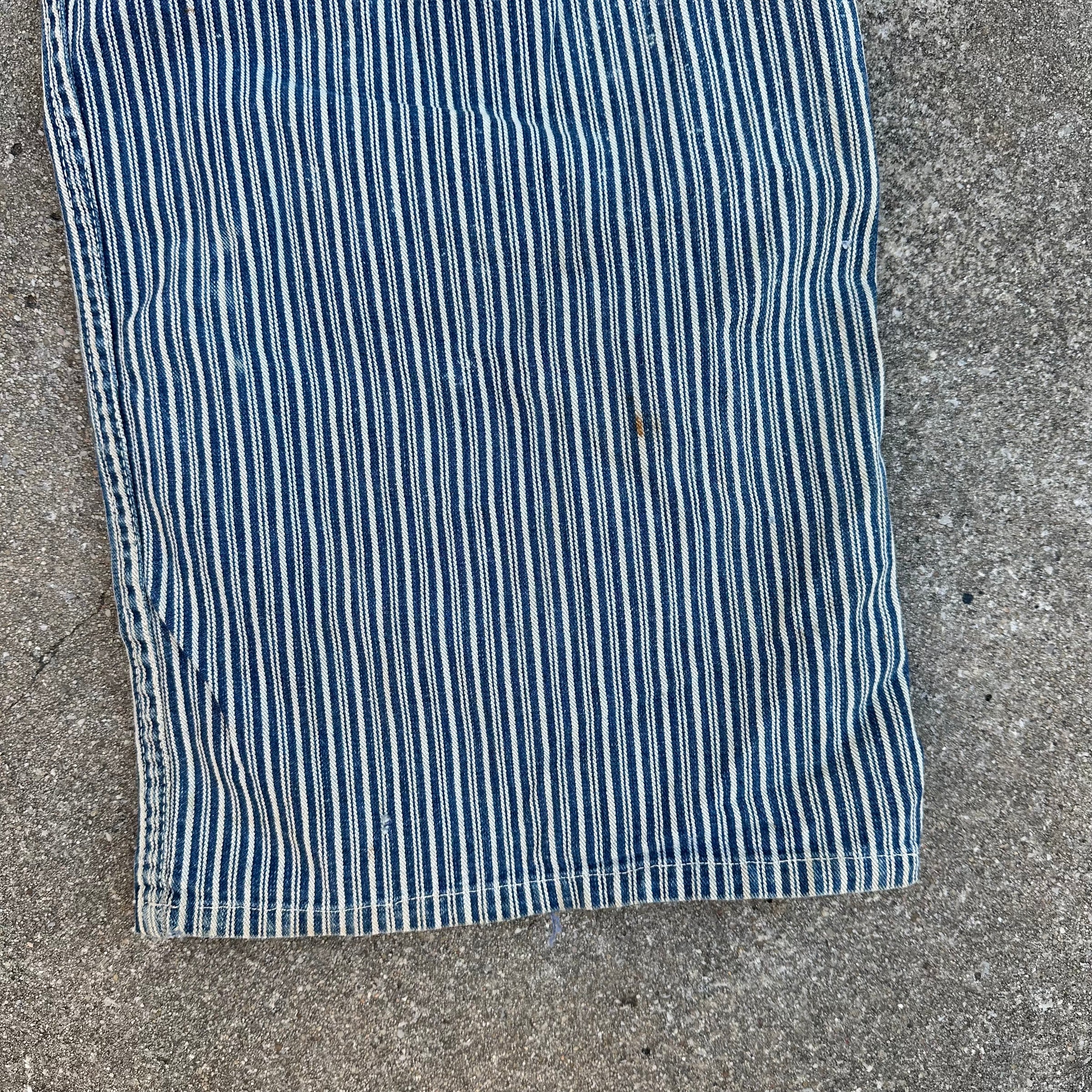 1940’s Thrashed Round House Hickory Stripe Overalls 34” Waist