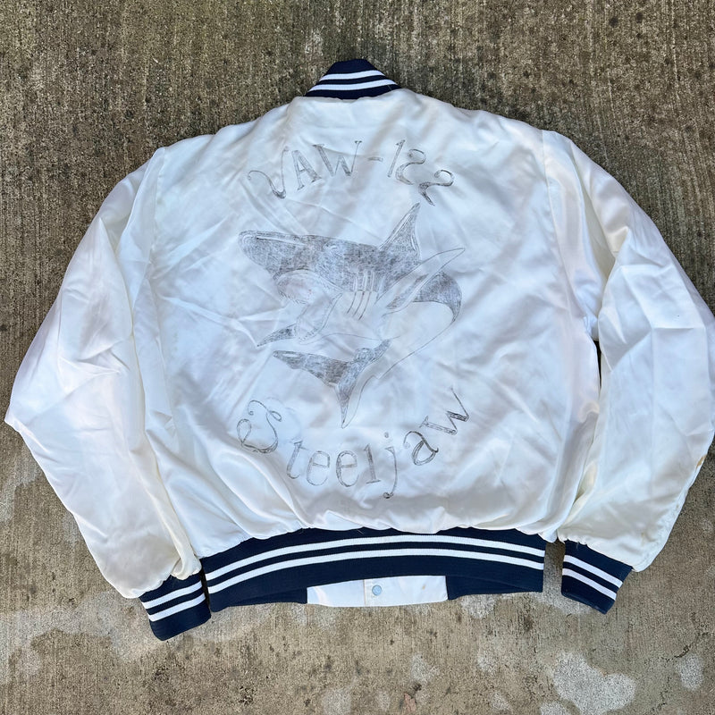 1980’s US Navy VAW-122 Steeljaw Hand Drawn Satin Jacket Large